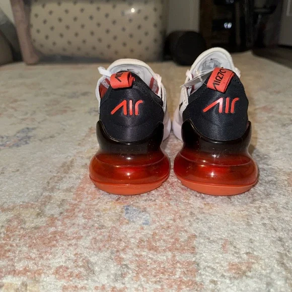Women’s Nike Air Max 270 White and Orange with Black Accents - Picture 4 of 8